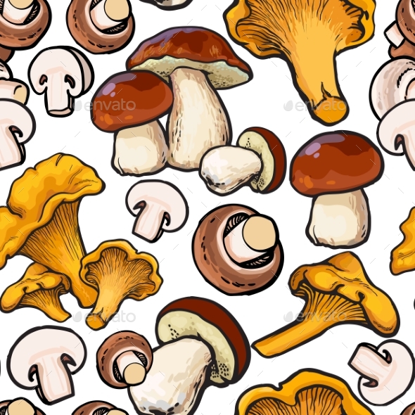 Seamless Pattern of Mushrooms - Backgrounds Decorative