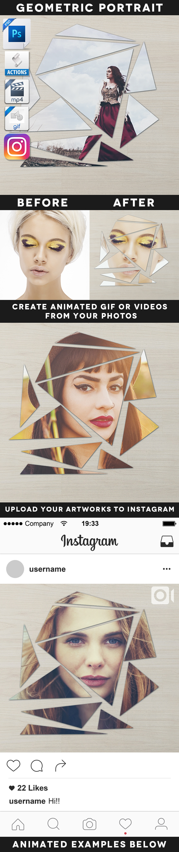 Animated Broken Geometric Portrait Action - Photo Effects Actions