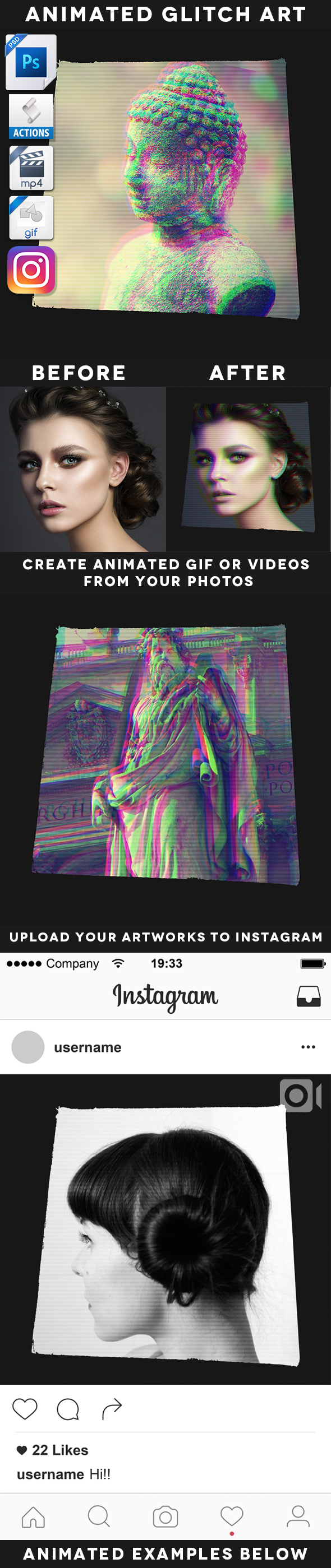 Animated Glitch Art Action - Photo Effects Actions