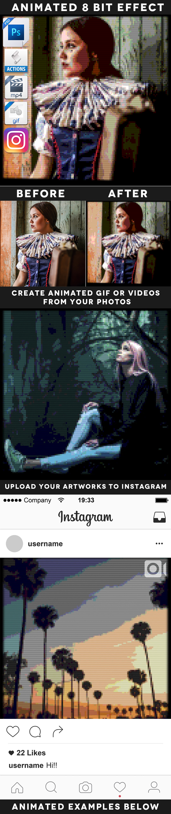 Animated Retrowave 8 Bit Action - Photo Effects Actions