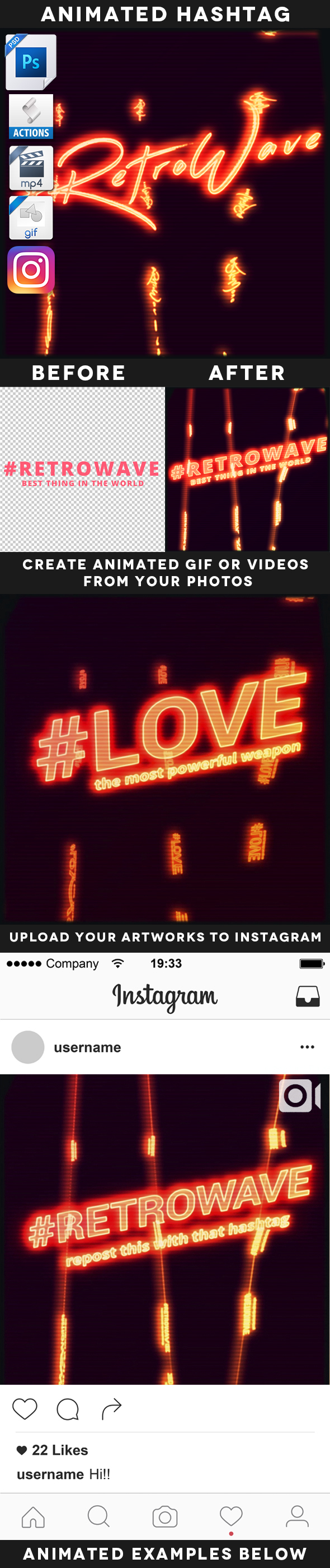 Animated Retrowave Hashtag Action - Text Effects Actions