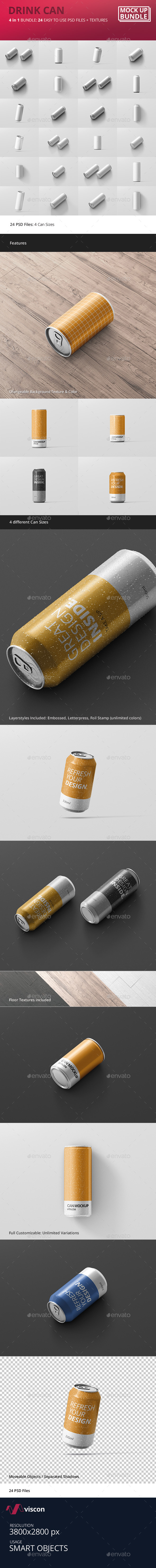 Drink Can Mockup Bundle - Food and Drink Packaging