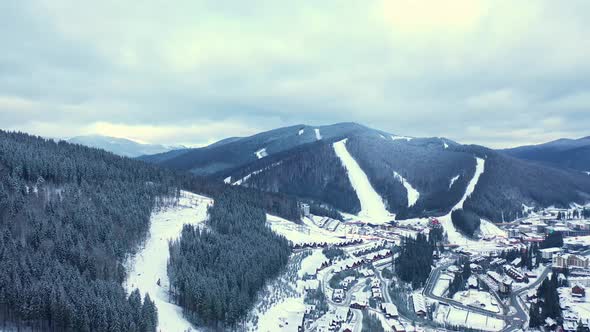 Aerial dron of the ski run, Carpathians
