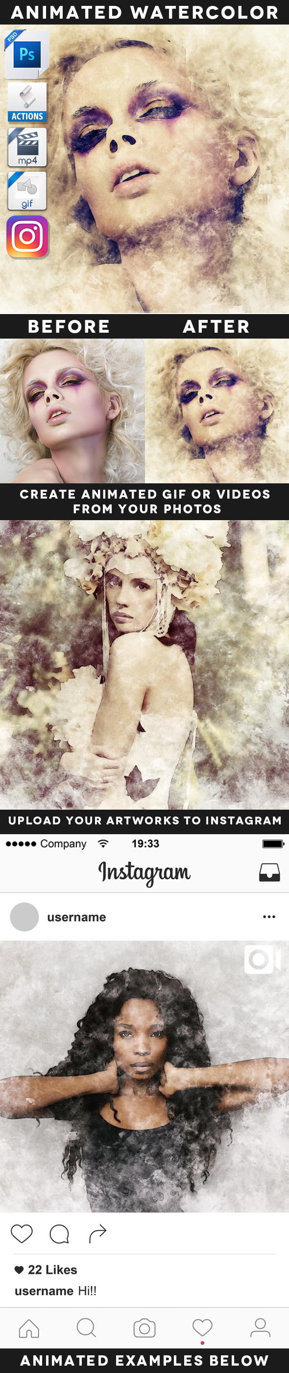 Animated Watercolor Portrait Reveal Action - Photo Effects Actions