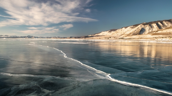 Panoramic Movement on Lake Baikal in Winter