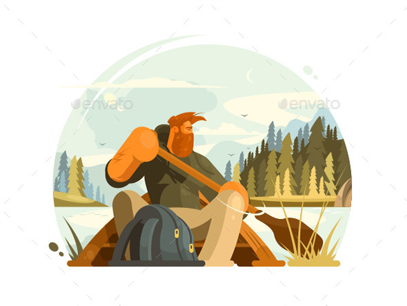 Bearded Man in Canoe - People Characters
