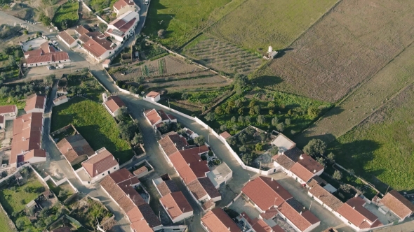 Aerial View Red Tiled Roofs Typical Village
