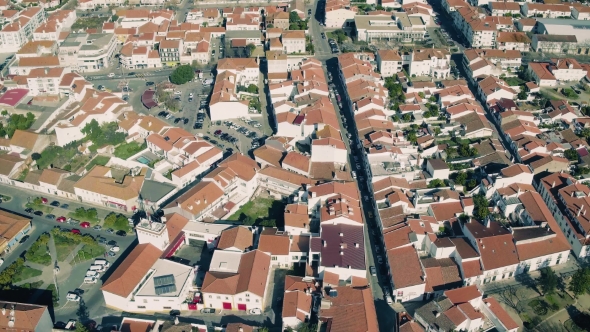 Aerial View Red Tiled Roofs City