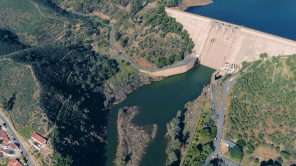 Aerial View of Dam Near Pomarao