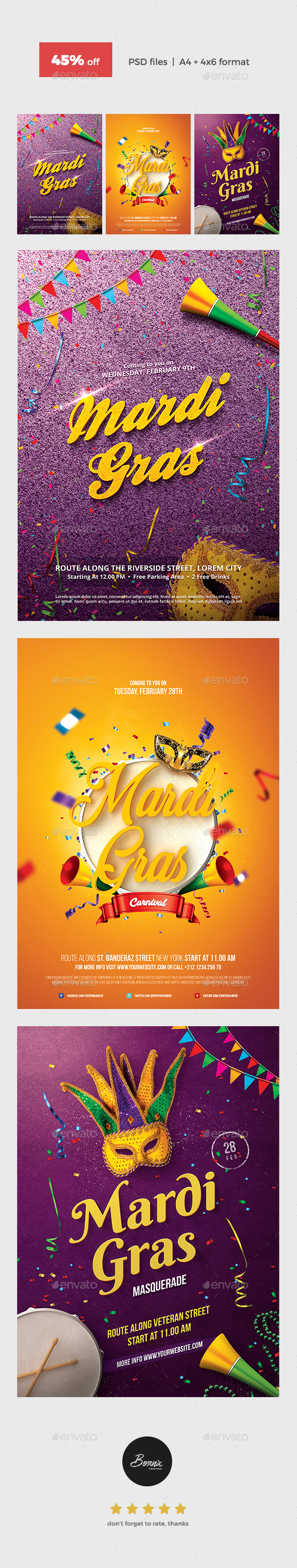 Mardi Gras Flyer Bundle - Events Flyers