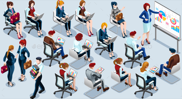 Isometric People Presentation Icon 3D Set Vector Illustration - Vectors