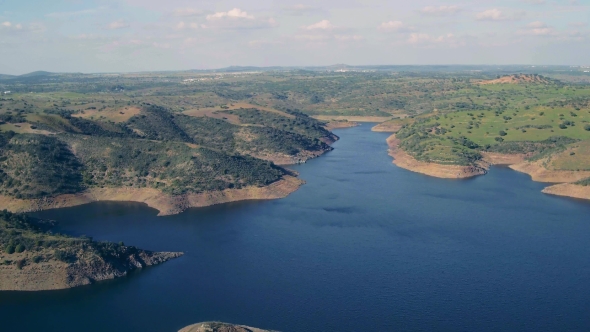 Aerial View Reservoir Near Dam