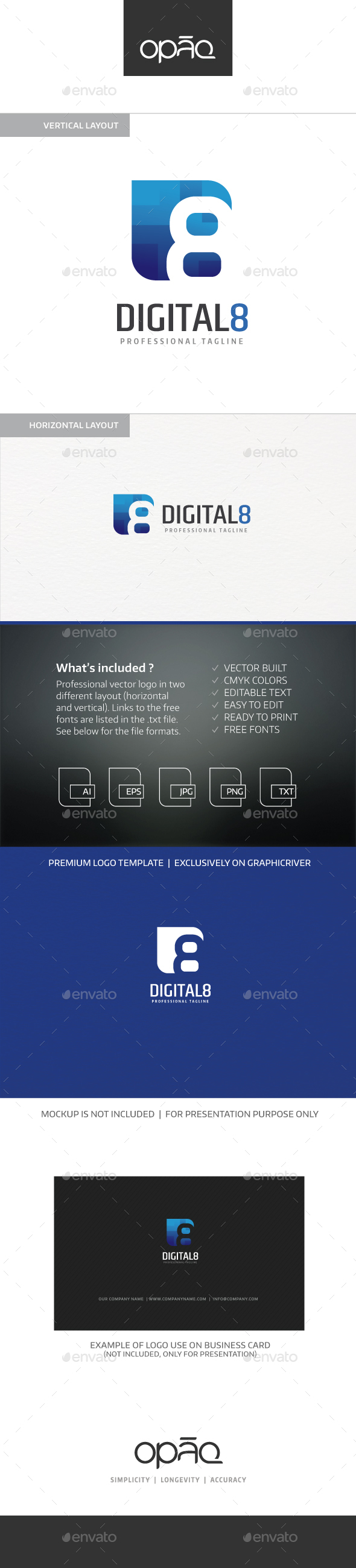 Digital Eight 8 Logo - Numbers Logo Templates