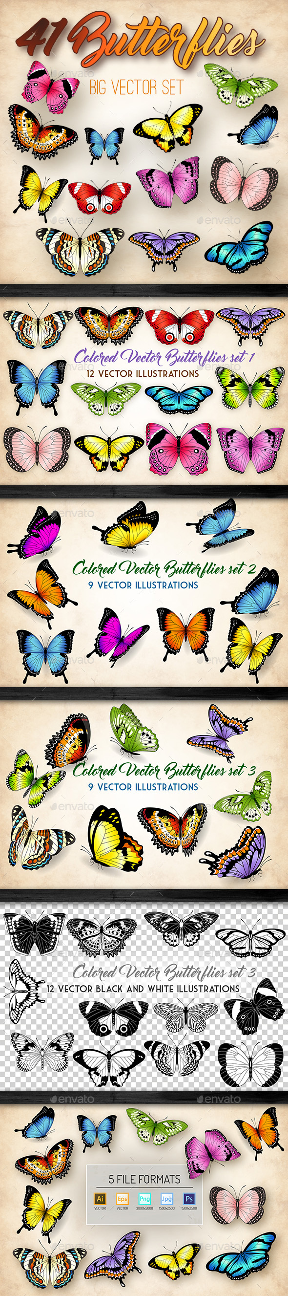 Vector Butterflies Illustrations - Animals Characters