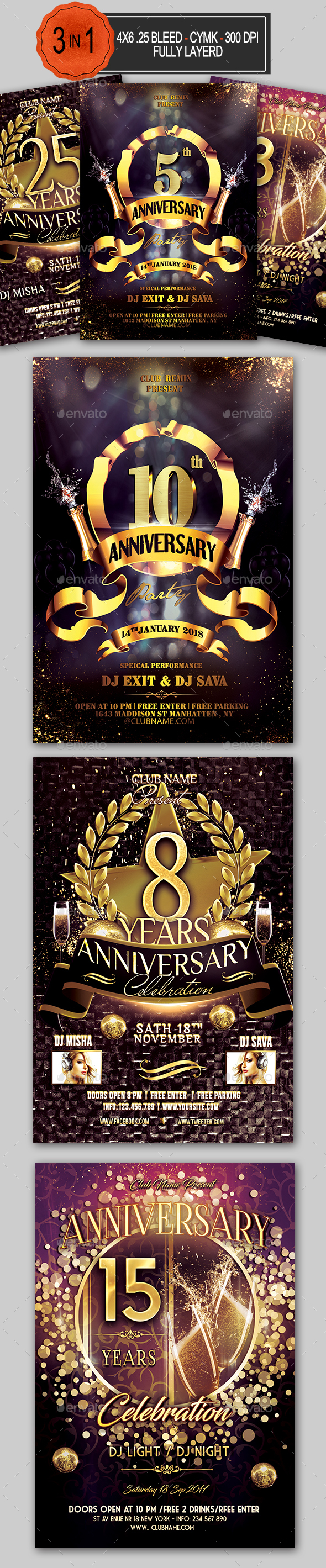 Anniversary Flyer Bundle - Clubs & Parties Events
