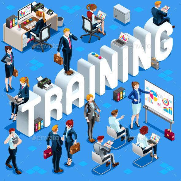 Isometric People Training Icon 3D Set Vector Illustration - People Characters