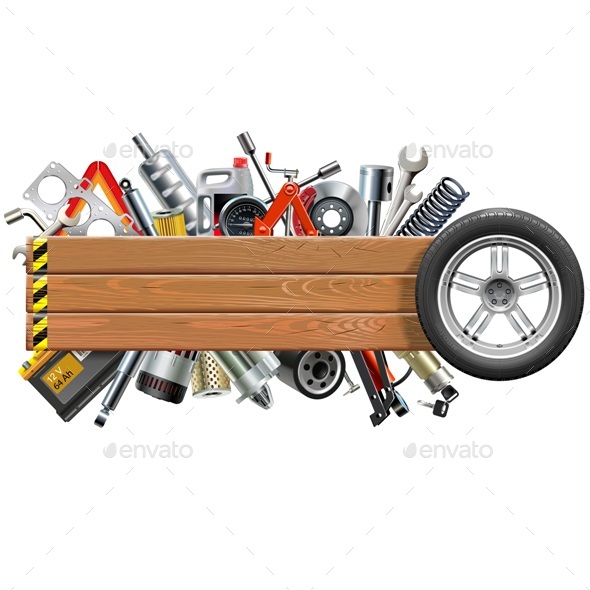 Vector Board with Wheel and Car Spares - Industries Business