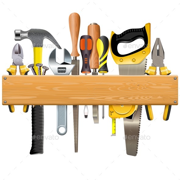 Vector Wooden Plank with Tools - Industries Business