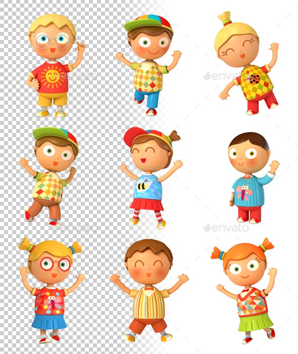 Puppet Funny Kids - Characters 3D Renders