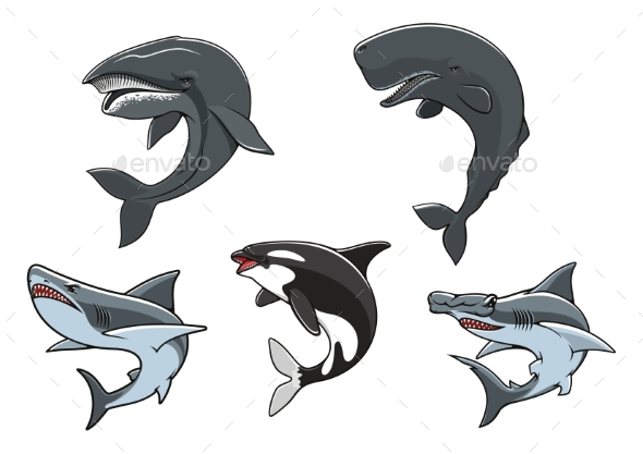 Dangerous Marine Predators Icon Set - Animals Characters
