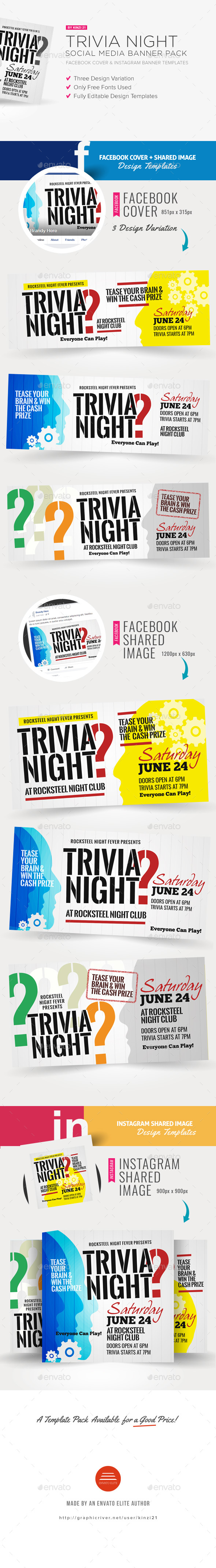 Trivia Night Social Media Pack - Social Media Web Elements