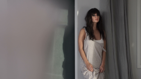 Portrait of Beautiful Model Girl Posing at Studio