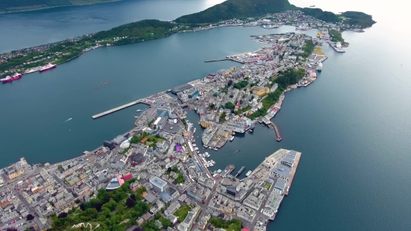 City of Alesund Norway Aerial Footage alt