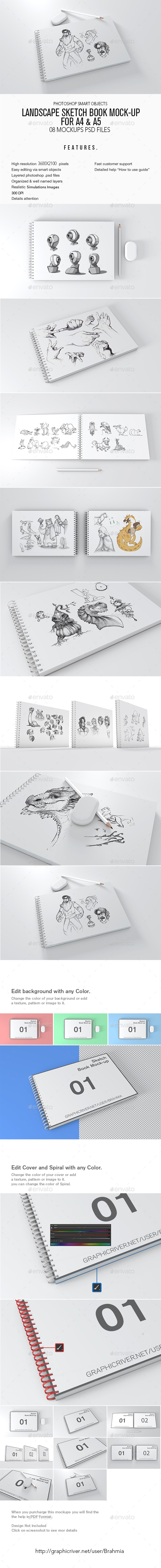 Landscape Sketch Book Mock-up For A4 & A5 - Books Print