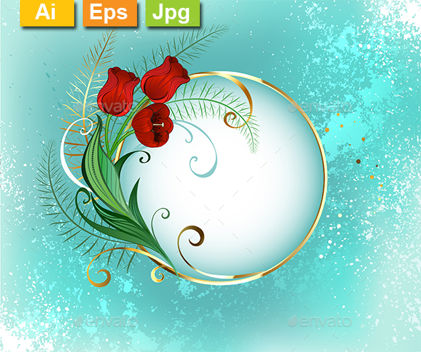 Round Banner with Red Tulips - Borders Decorative