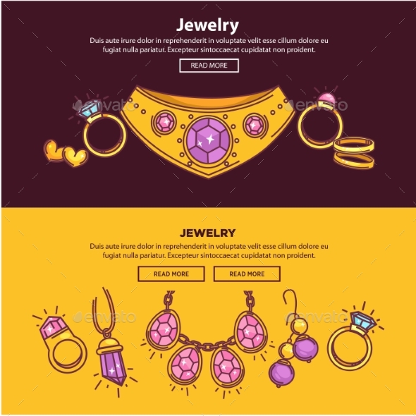 Jewelry Shop Web Banners or Page Vector Flat - Web Elements Vectors