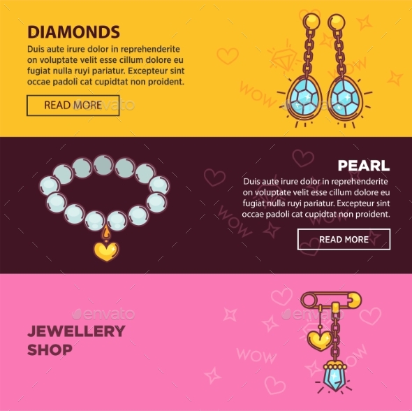 Jewelry Online Shop Web Banners Vector Flat - Web Elements Vectors
