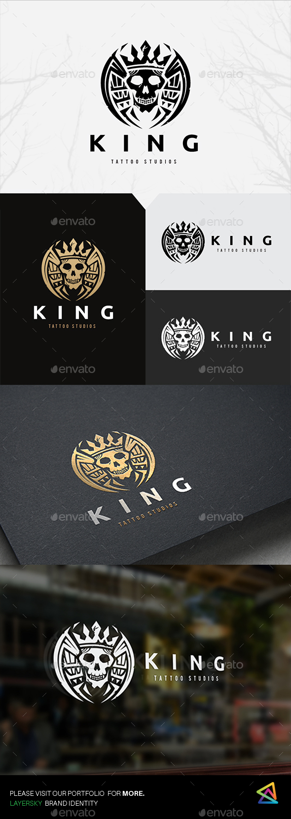 King Skull Tattoo - Crests Logo Templates