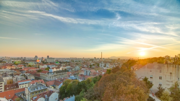 Aerial View at Zagreb Downtown , Sunset Time, Croatia Capital City. alt