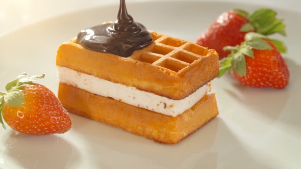 Vienna, Belgian Waffles with Strawberry and Chocolate Topping