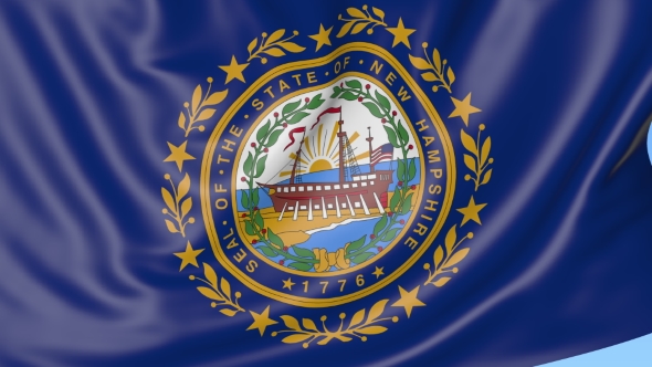 Waving Flag Of New Hampshire State Against Blue Sky, Motion Graphics