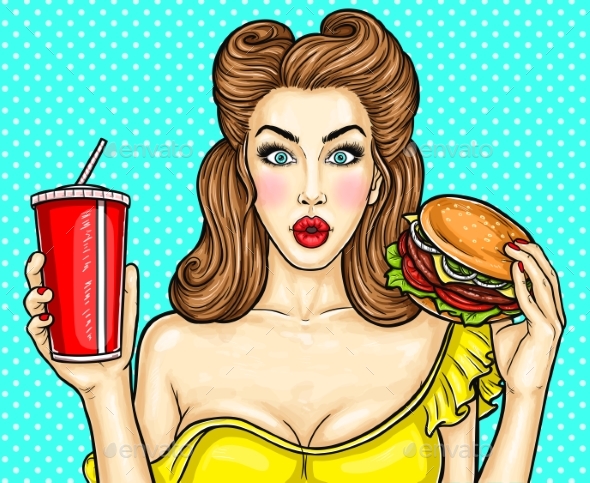 Pop Art Girl Holding a Cocktail in Her Hand - People Characters