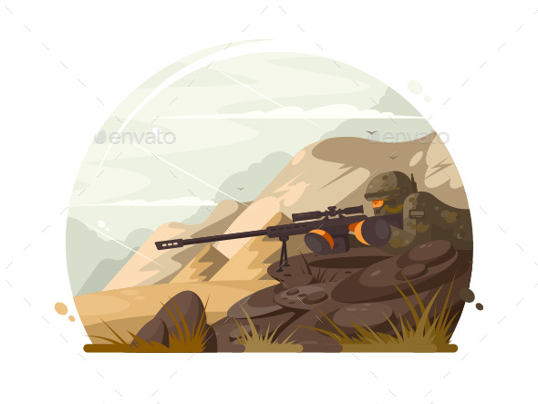 Military Sniper Lies in Wait - People Characters