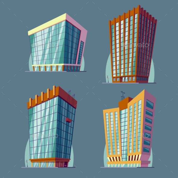 Set of Cartoon Buildings - Buildings Objects