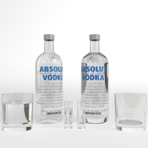 Absolut Vodka Bottle and Glasses set - 3DOcean Item for Sale