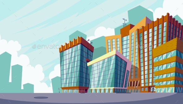 Cartoon Illustration of an Urban Landscape - Buildings Objects