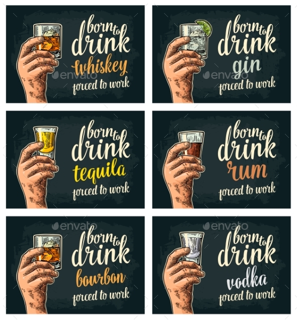 Male Hand Holding a Glasses with Alcohol - Food Objects