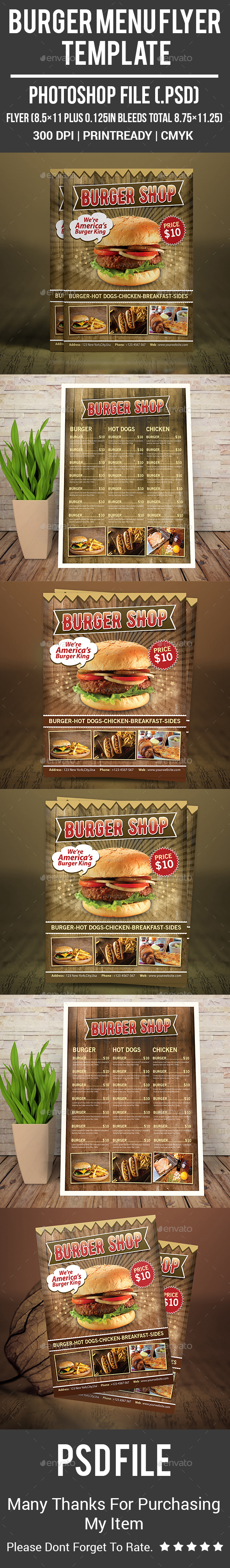 Burger Menu Flyer Template - Food Menus Print Templates