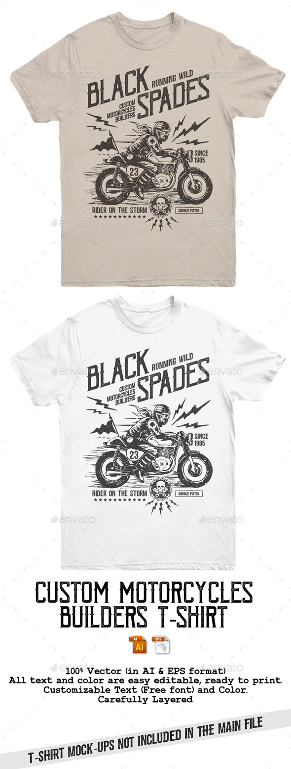 Black Spades Custom Motorcycles Builders T-Shirt - Sports & Teams T-Shirts
