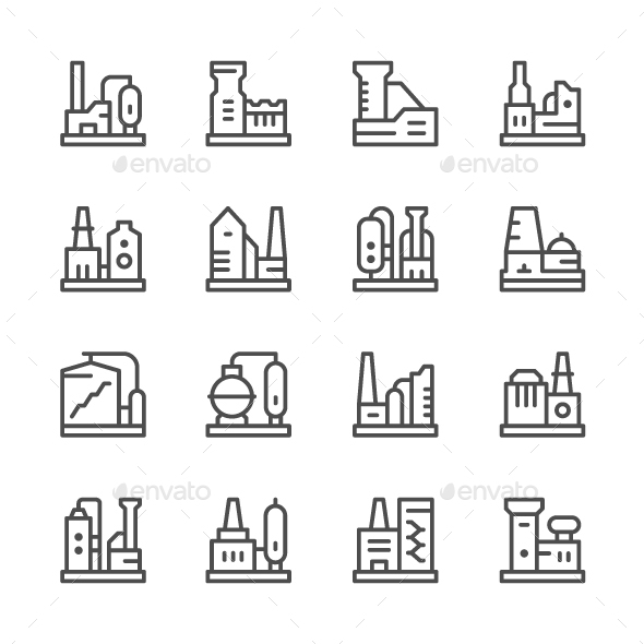 Set Line Icons of Factory - Man-made objects Objects