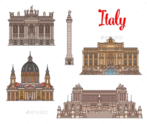 Italian Travel Landmarks and Sightseens - Buildings Objects
