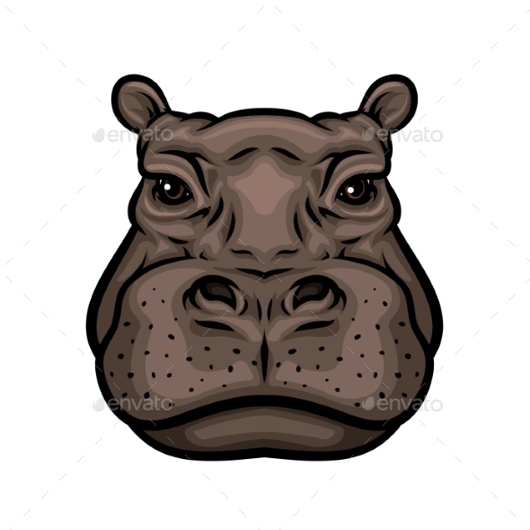Hippo or African Hippopotamus Animal Isolated Icon - Animals Characters
