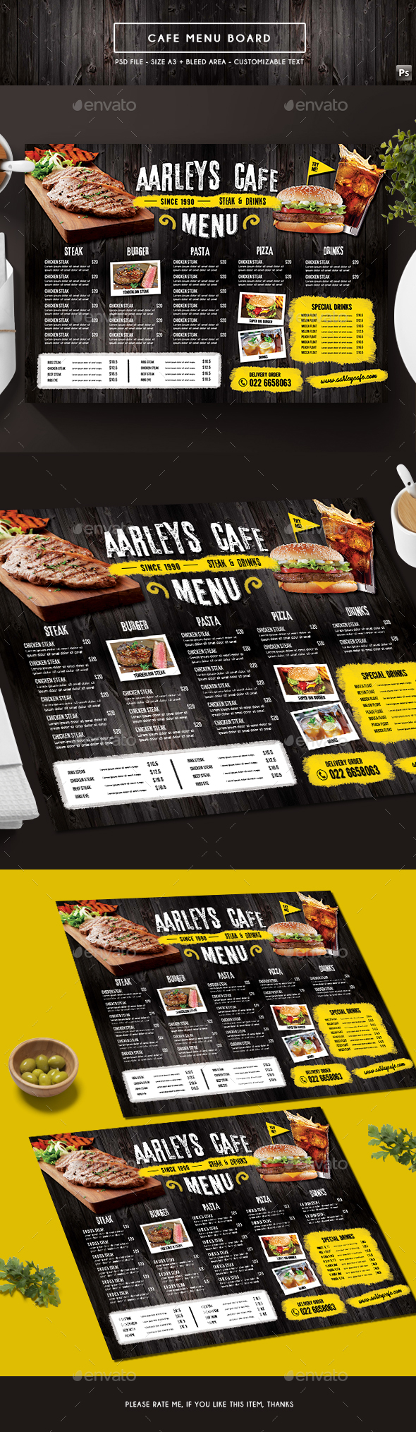 Cafe Menu Board - Food Menus Print Templates