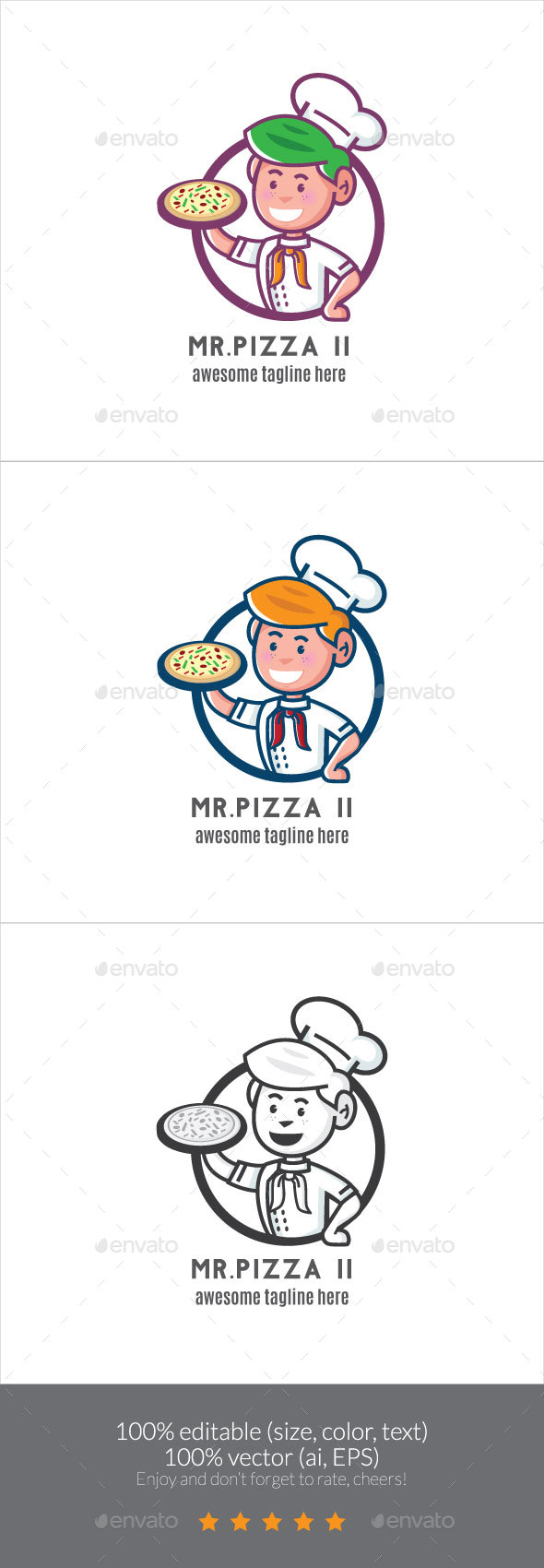 Mr. Pizza II Logo Mascot - Humans Logo Templates
