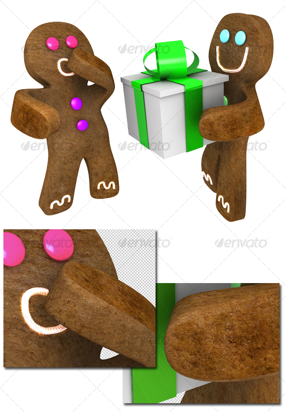 Gingerbread man giving present to friend - Objects 3D Renders