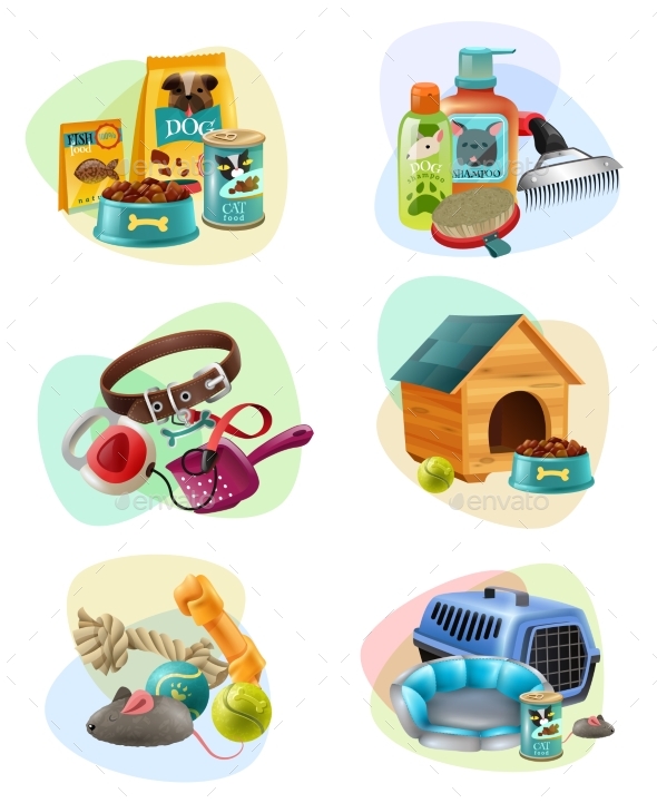 Pet Care Concept Composition Icons Set